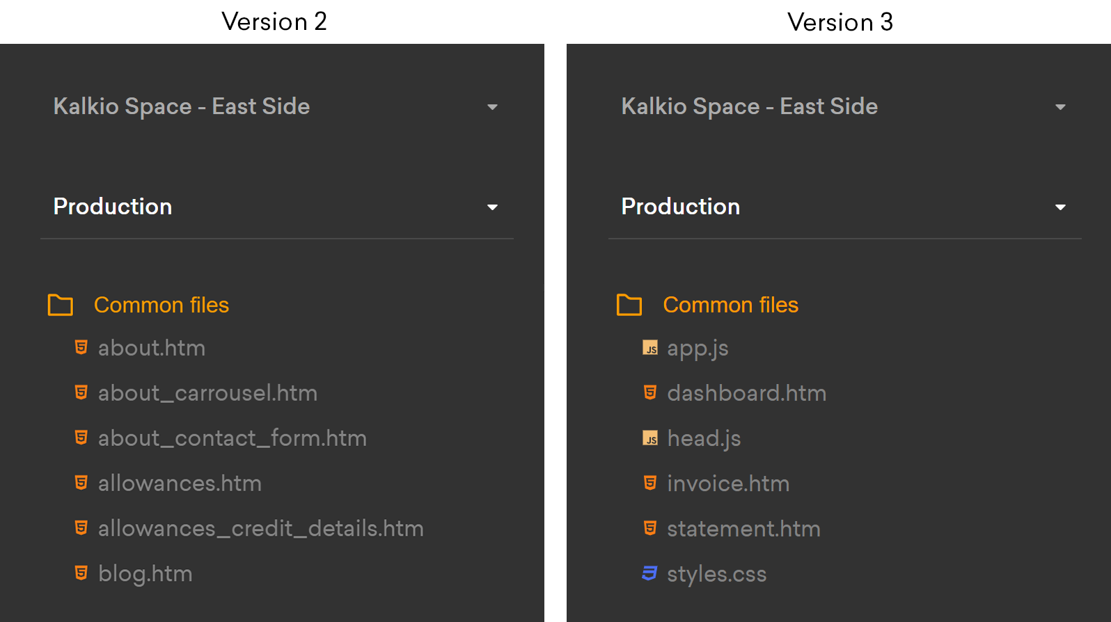 Two screenshots from within the Admin Panel, one showing a Members' Portal running on Version 2, and one on Version 3