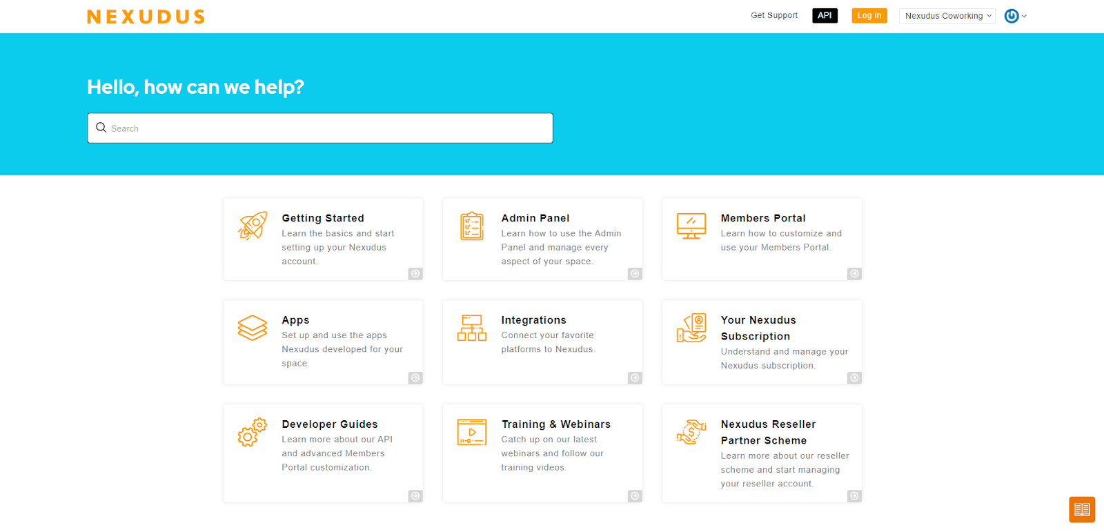 New Nexudus Knowledge Base home page