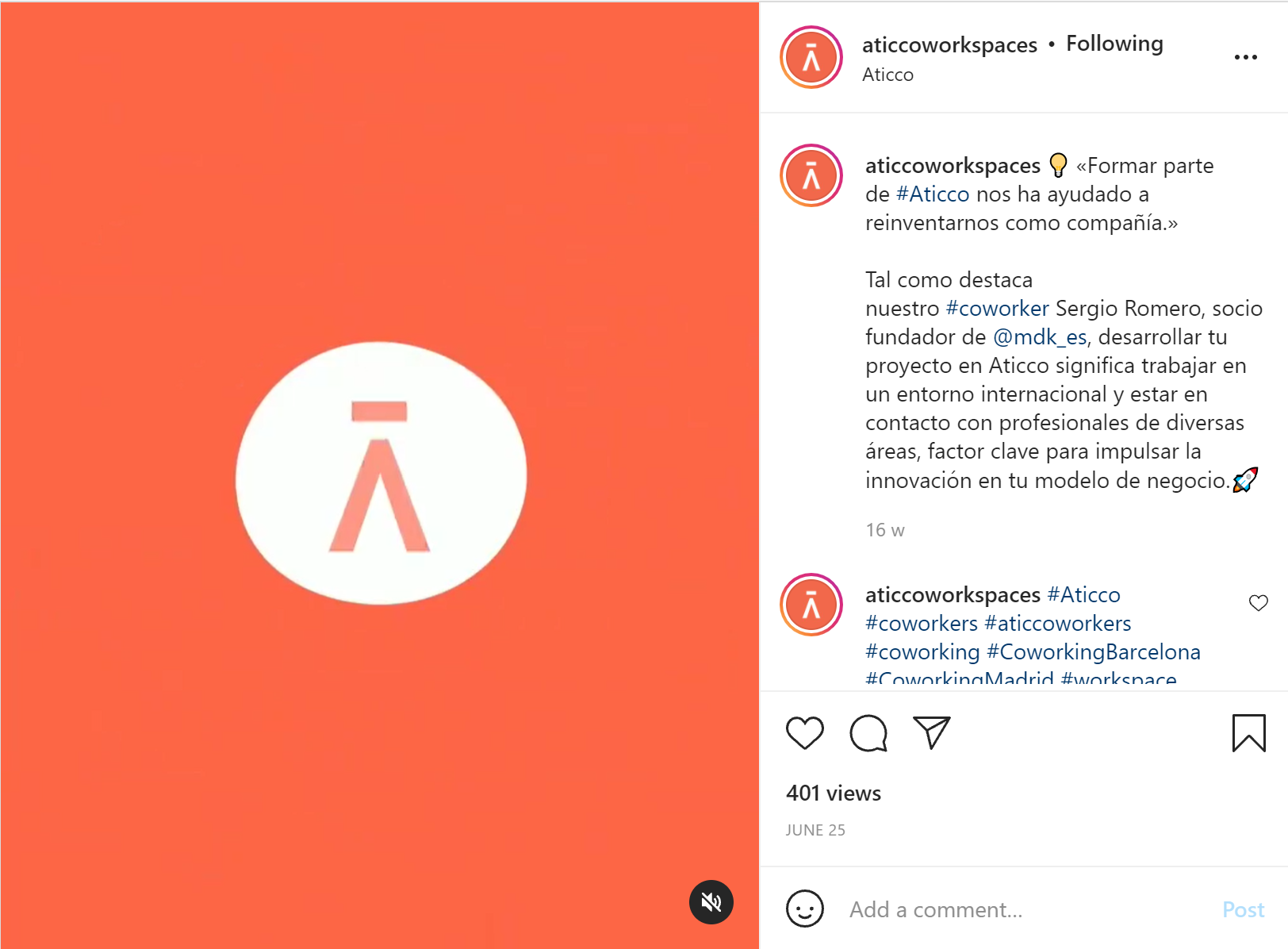 Coworking space using instagram for engagement with members